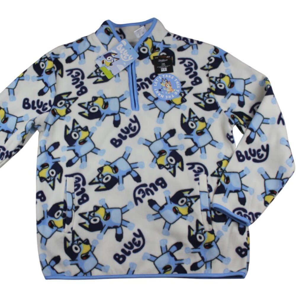 Bluey Bingo Fleece Pullover Top 1/4 Zip Disney Cartoon Youth Size S M L NWT